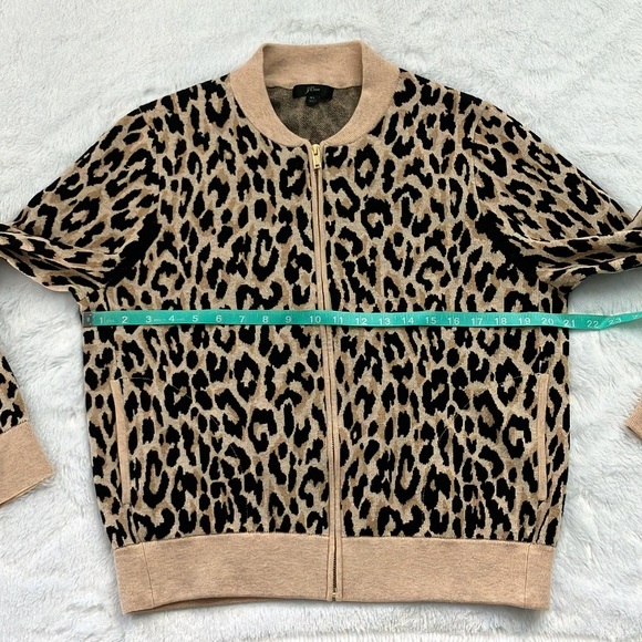 Like New J. Crew Leopard Bomber Jacket Sweater Zip Cardigan - Picture 4 of 8